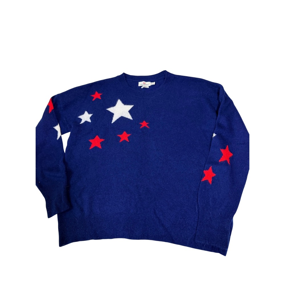 Vineyard Vines Sweater L Blue Stars Intarsia 100 Cashmere